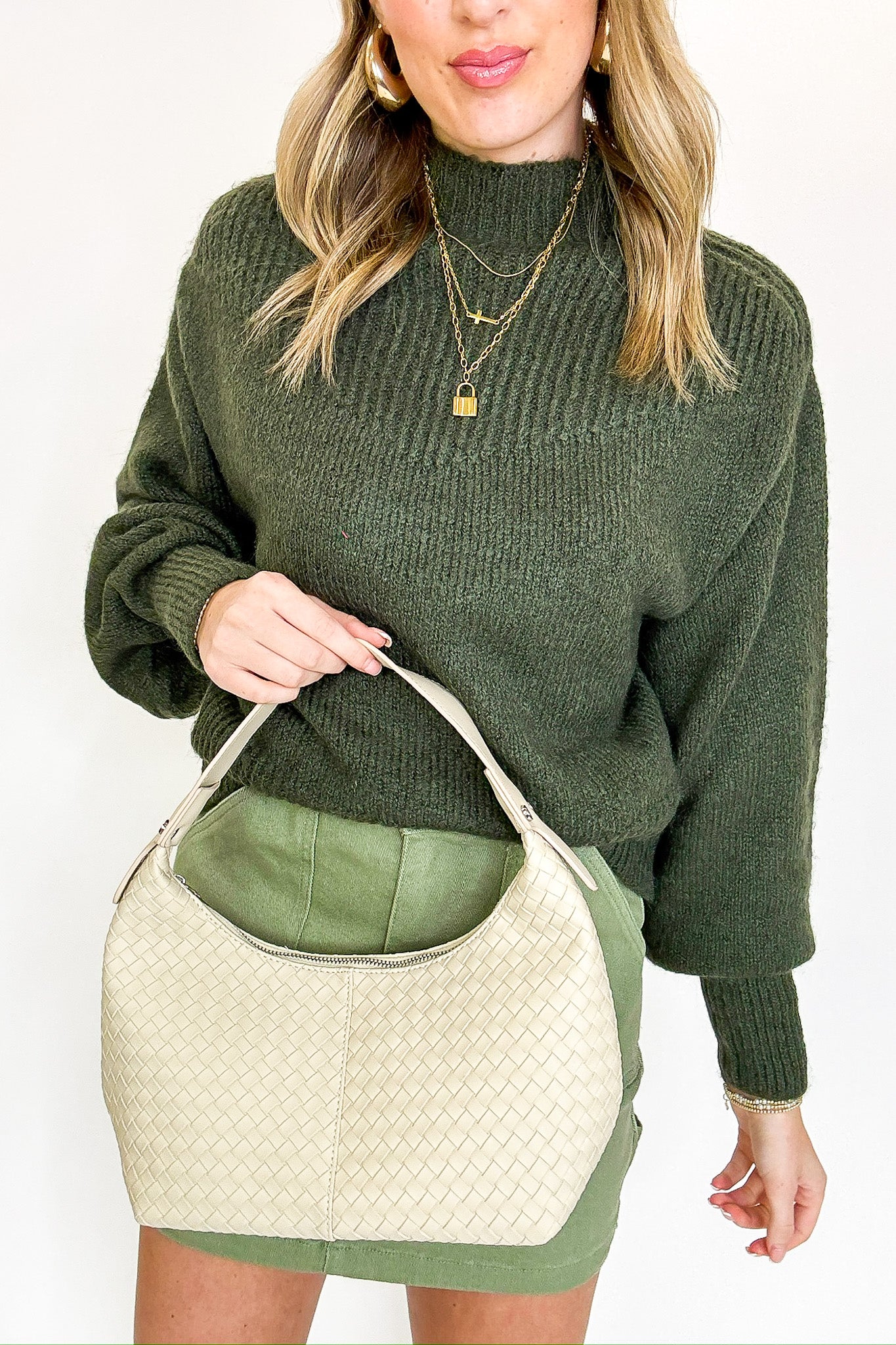Neutral Textured Tempo Woven Weave Underarm Shoulder Bag - Madison and Mallory