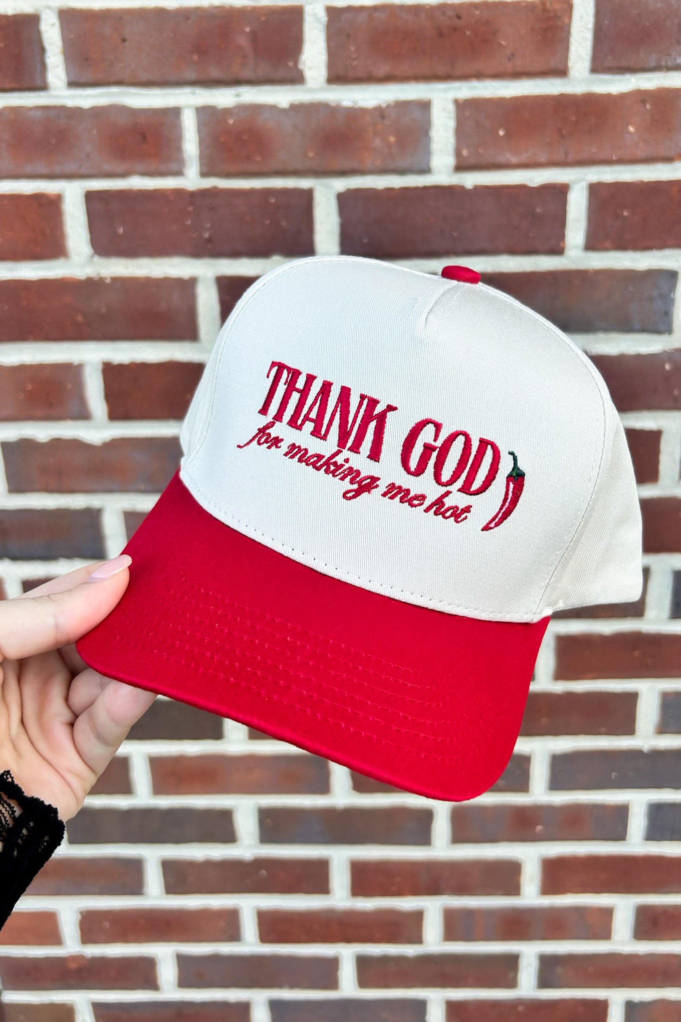 Red Thank God Graphic Snapback Hat - Madison and Mallory