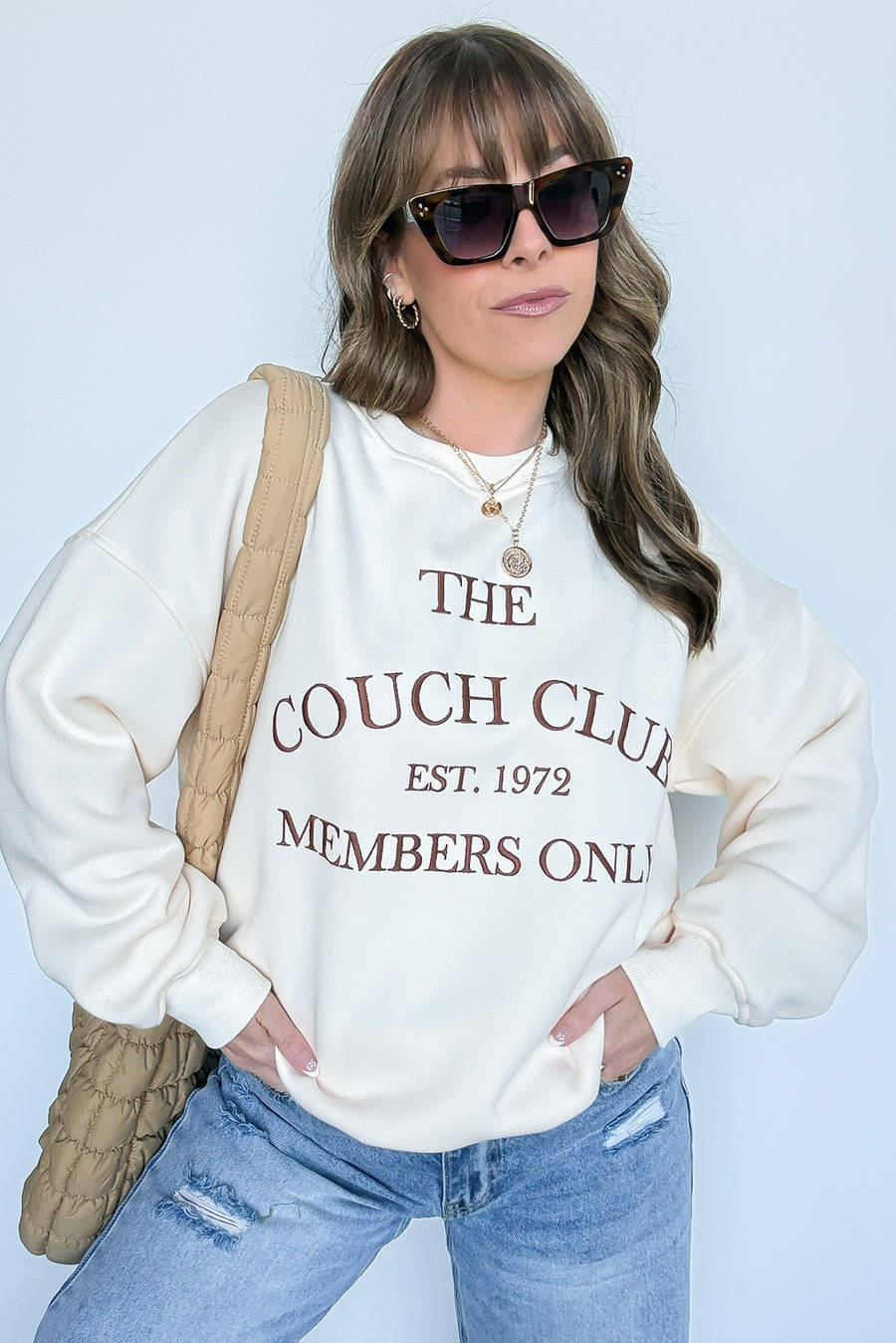 Cream / S The Couch Club Graphic Pullover - Madison and Mallory