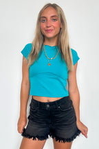 Light Teal / S The Free Edit Exposed Seam Fitted Top - FINAL SALE - Madison and Mallory