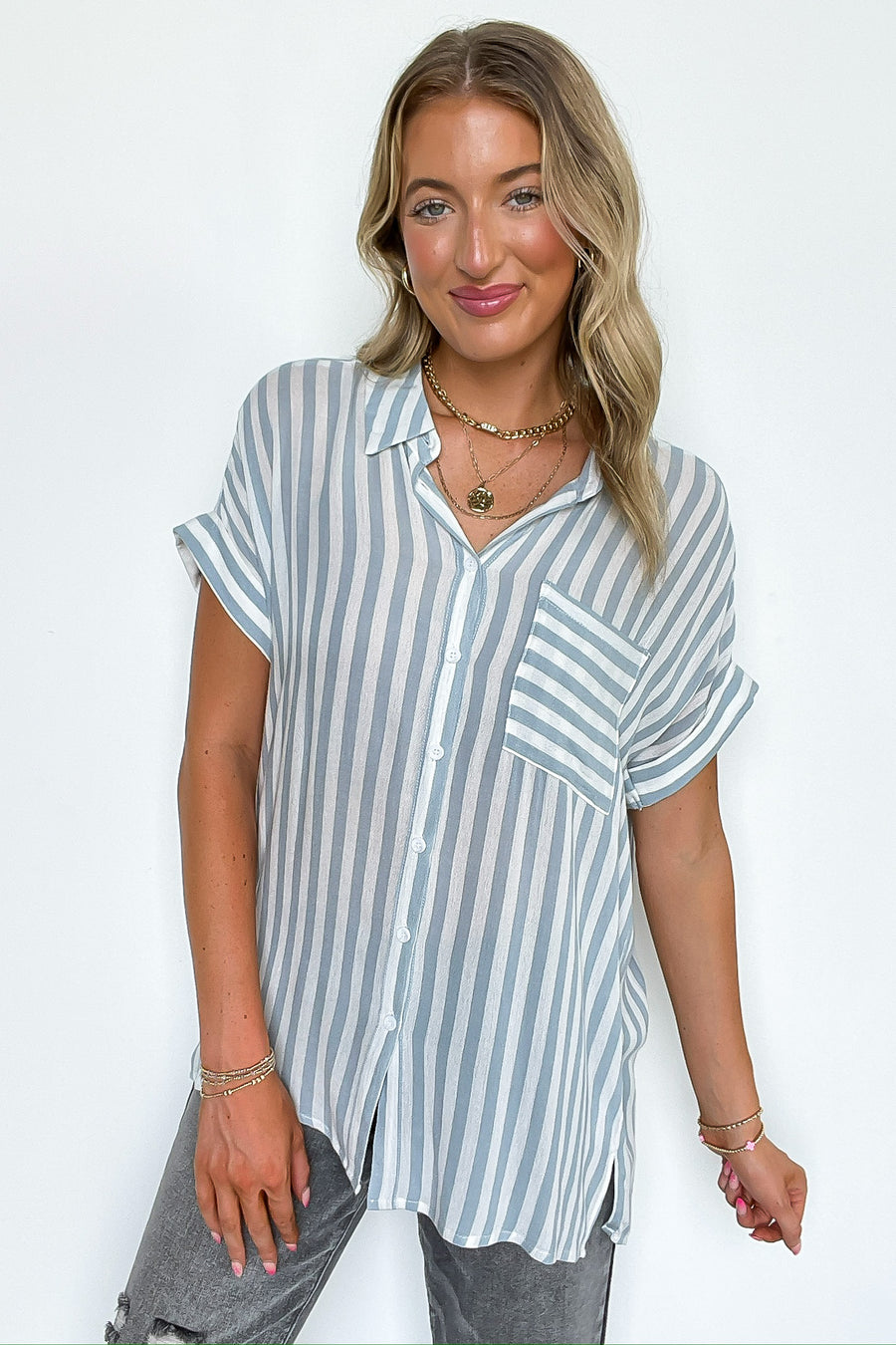 The Hamptons Striped Short Sleeve Shirt - Madison and Mallory
