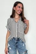 White/Black / S The Hamptons Striped Short Sleeve Shirt - FINAL SALE - Madison and Mallory