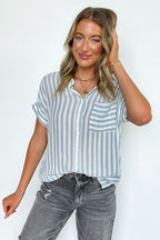White/Dusty Blue / S The Hamptons Striped Short Sleeve Shirt - FINAL SALE - Madison and Mallory