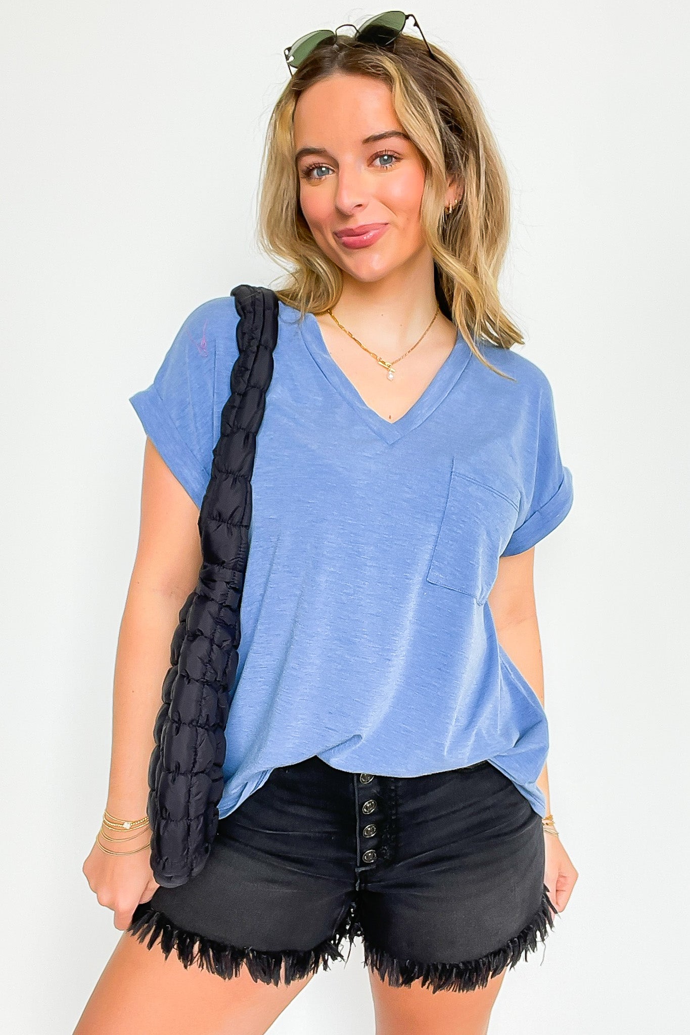 The Lila Tee V-Neck Pocket Top - FINAL SALE - Madison and Mallory