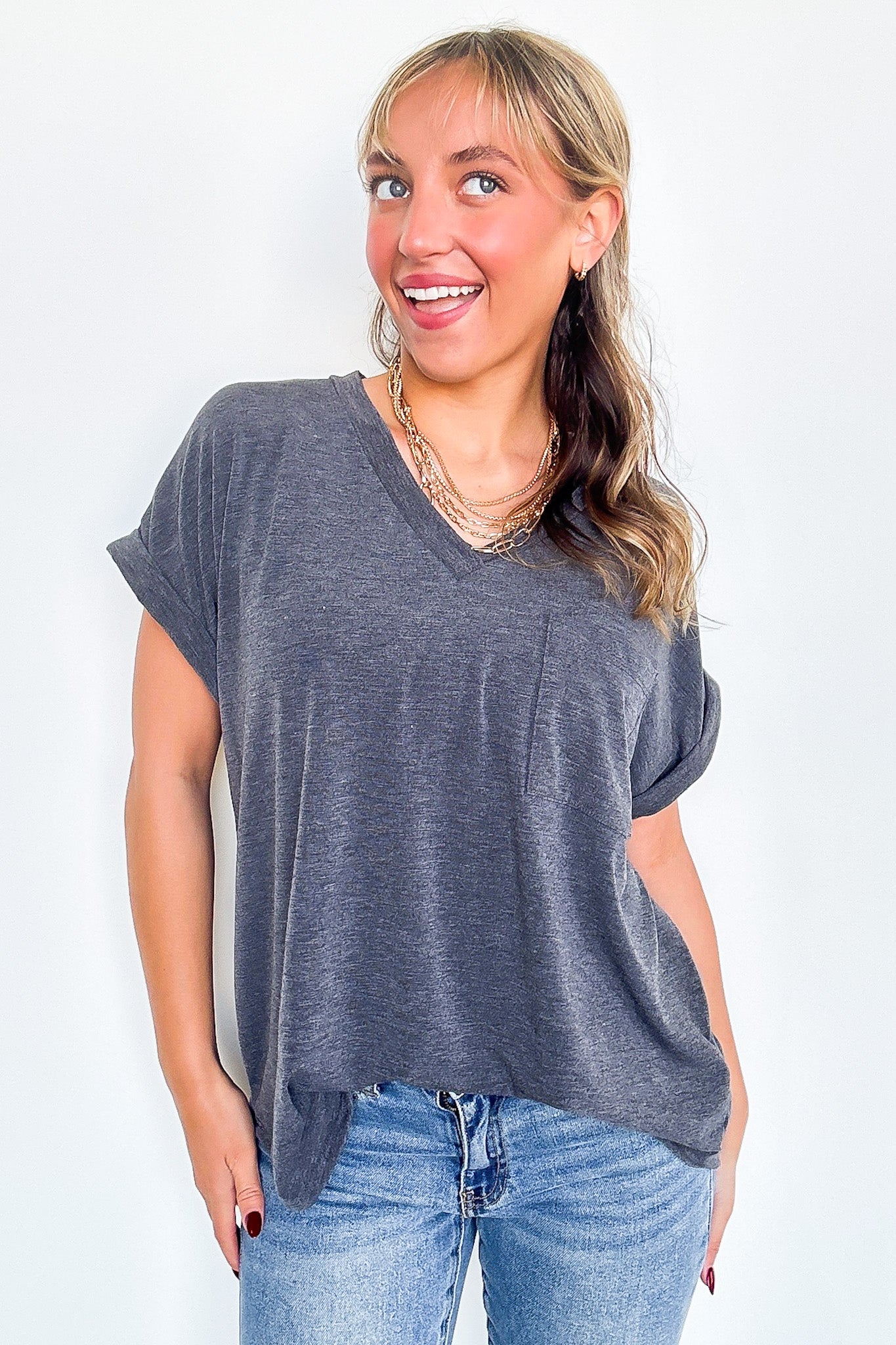 The Lila Tee V-Neck Pocket Top - FINAL SALE - Madison and Mallory