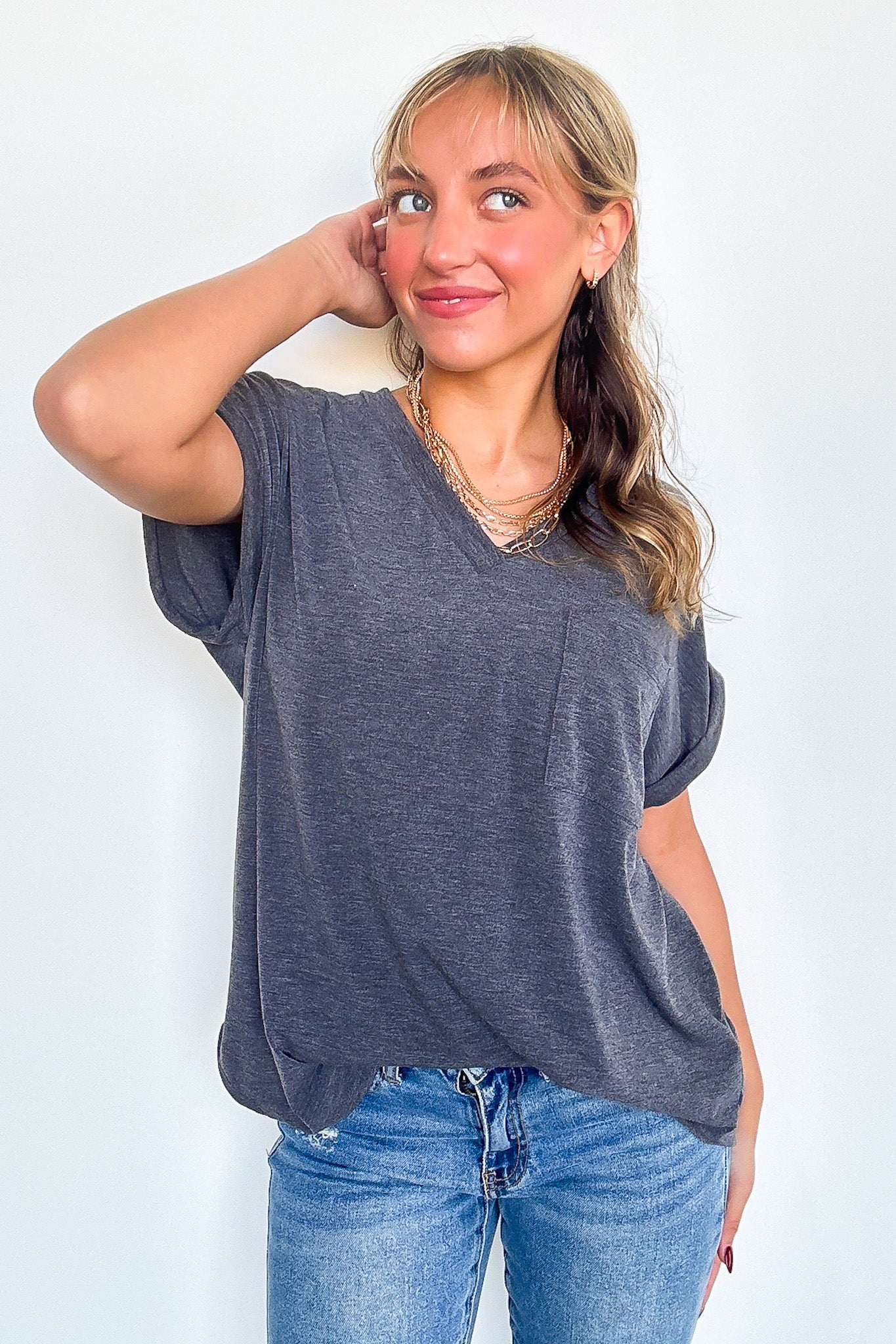 The Lila Tee V-Neck Pocket Top - FINAL SALE - Madison and Mallory