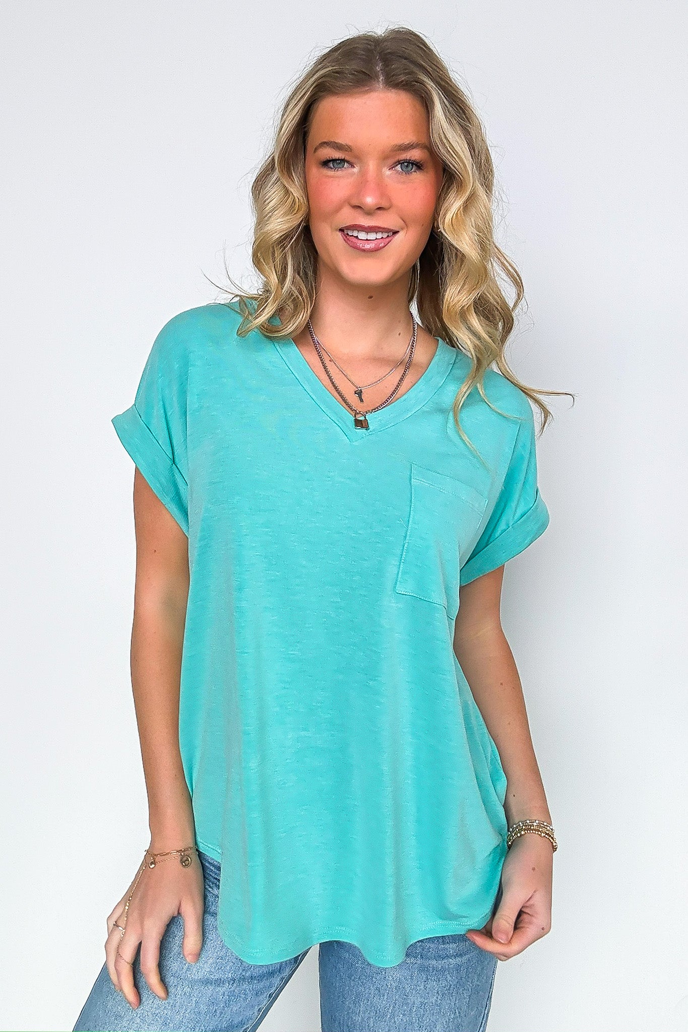 Mint / S The Lila Tee V-Neck Pocket Top - FINAL SALE - Madison and Mallory