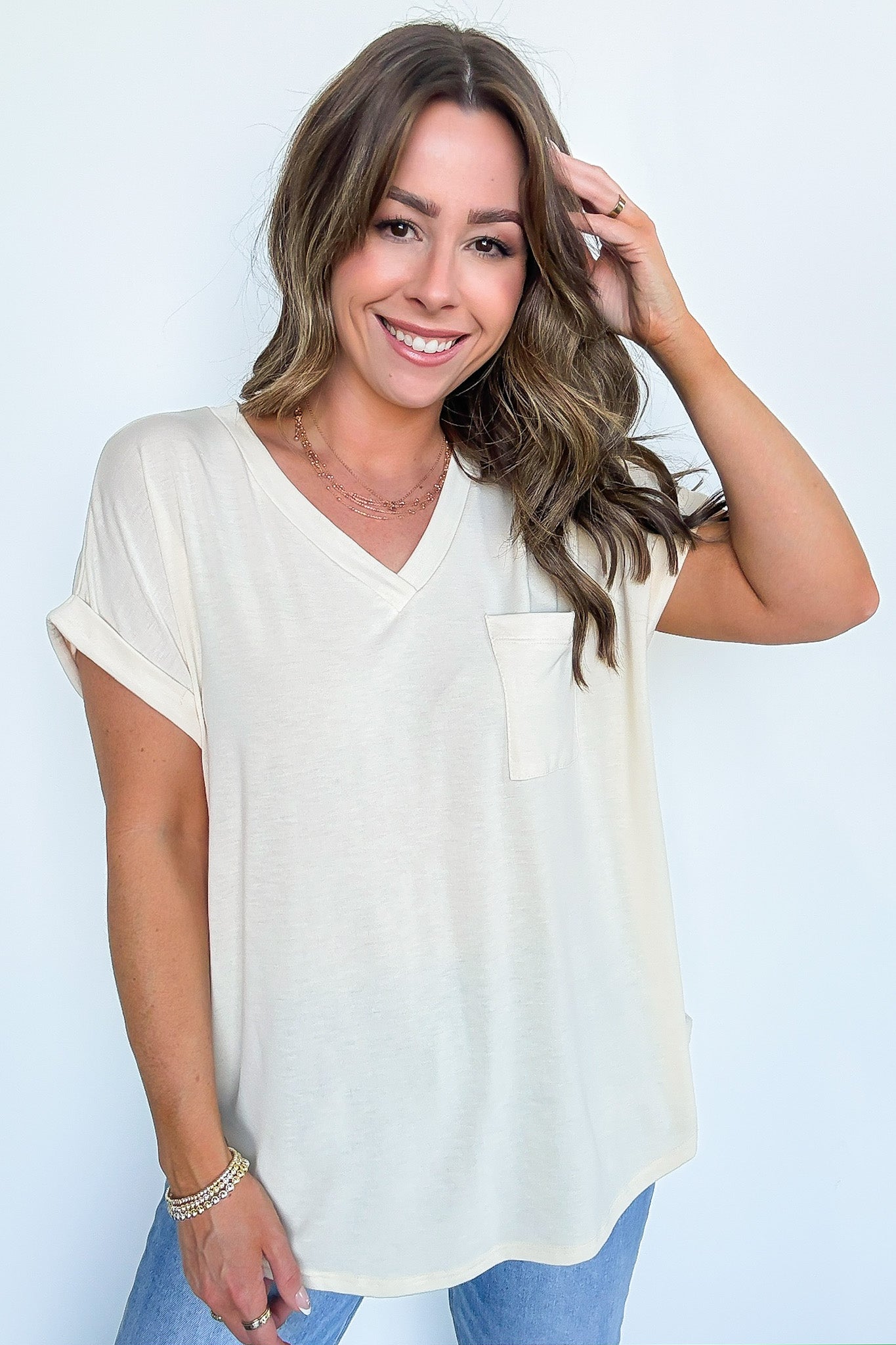 The Lila Tee V-Neck Pocket Top - FINAL SALE - Madison and Mallory