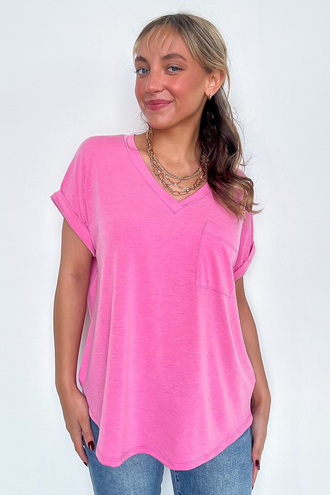 The Lila Tee V-Neck Pocket Top - FINAL SALE - Madison and Mallory