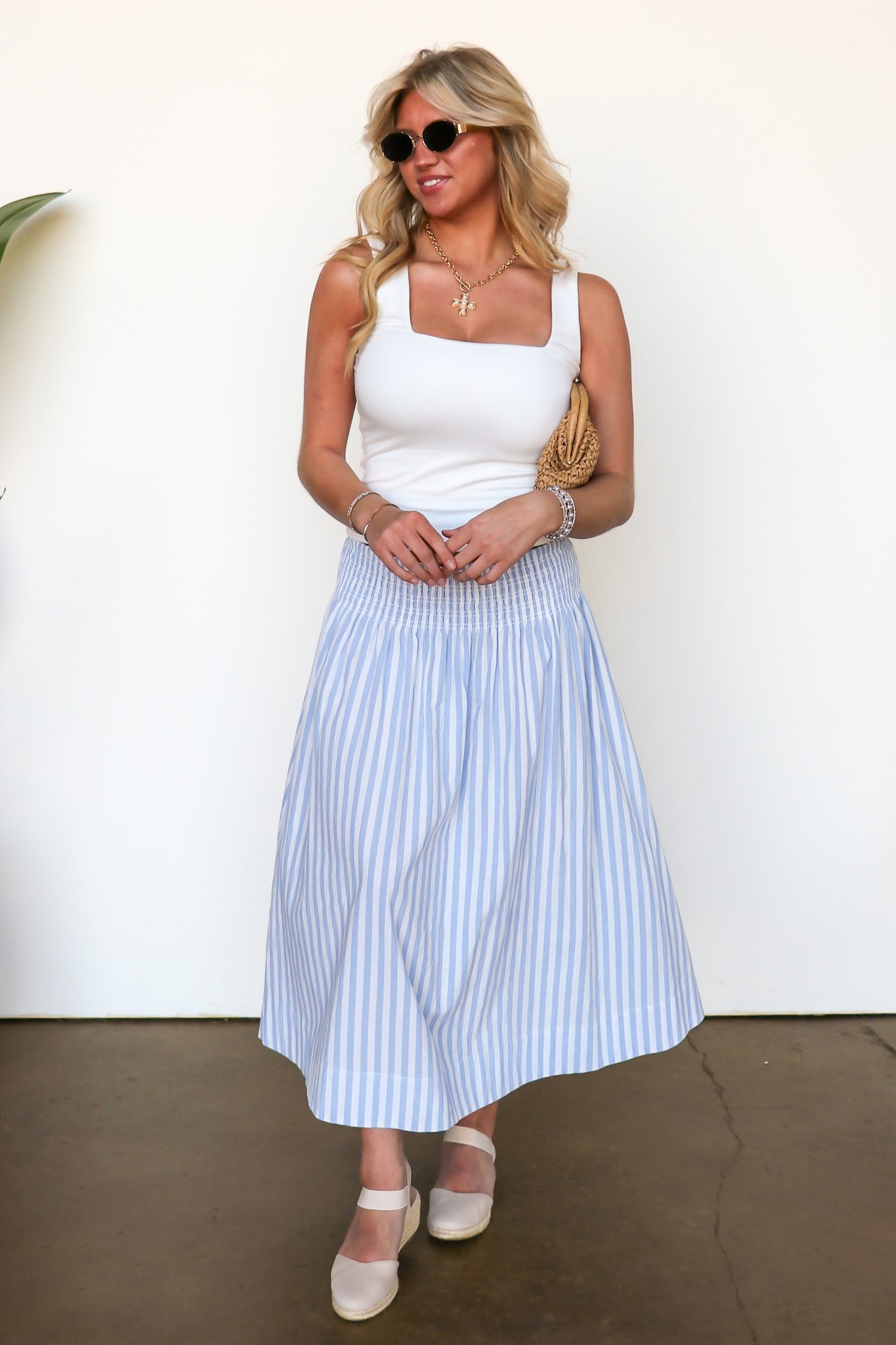 The Stripe Edit Smocked Maxi Skirt - Madison and Mallory