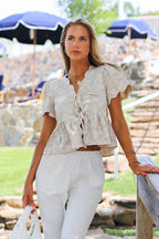 The Bloom Tie Embroidered Scalloped Peplum Top - Madison and Mallory
