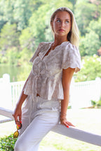 The Bloom Tie Embroidered Scalloped Peplum Top - Madison and Mallory