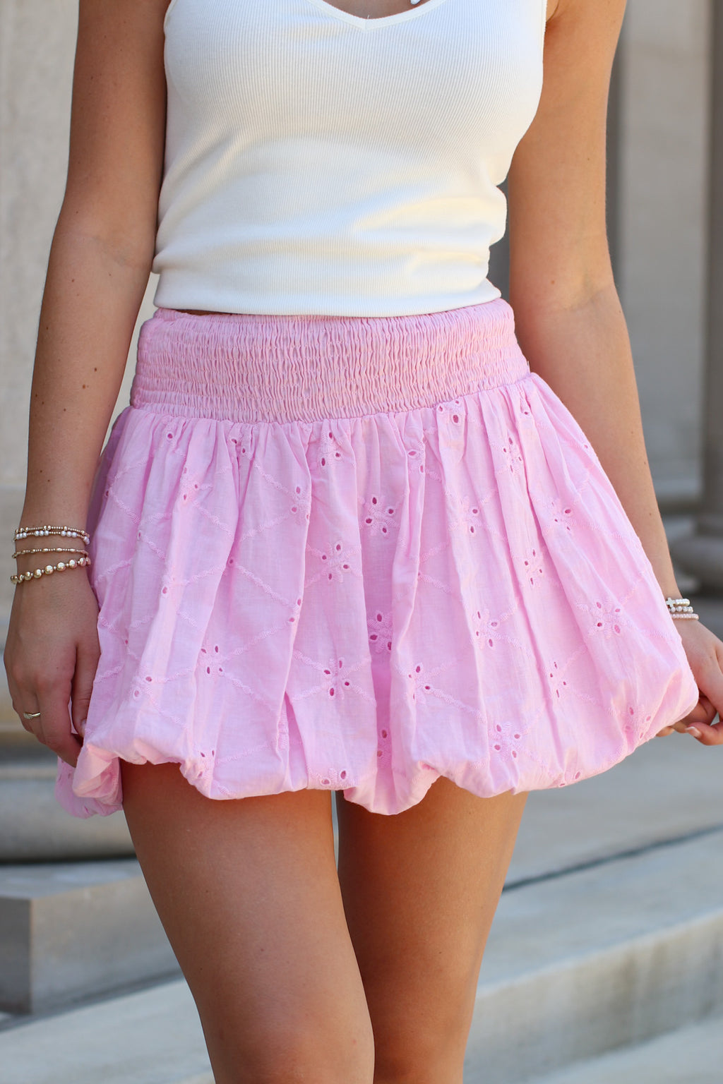 S / Light Pink The Bloom and Bubble Eyelet Skirt - Madison and Mallory
