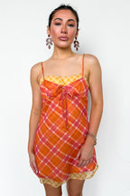 S / Orange/Pink The Check Edit Plaid Chiffon Mini Dress - Madison and Mallory