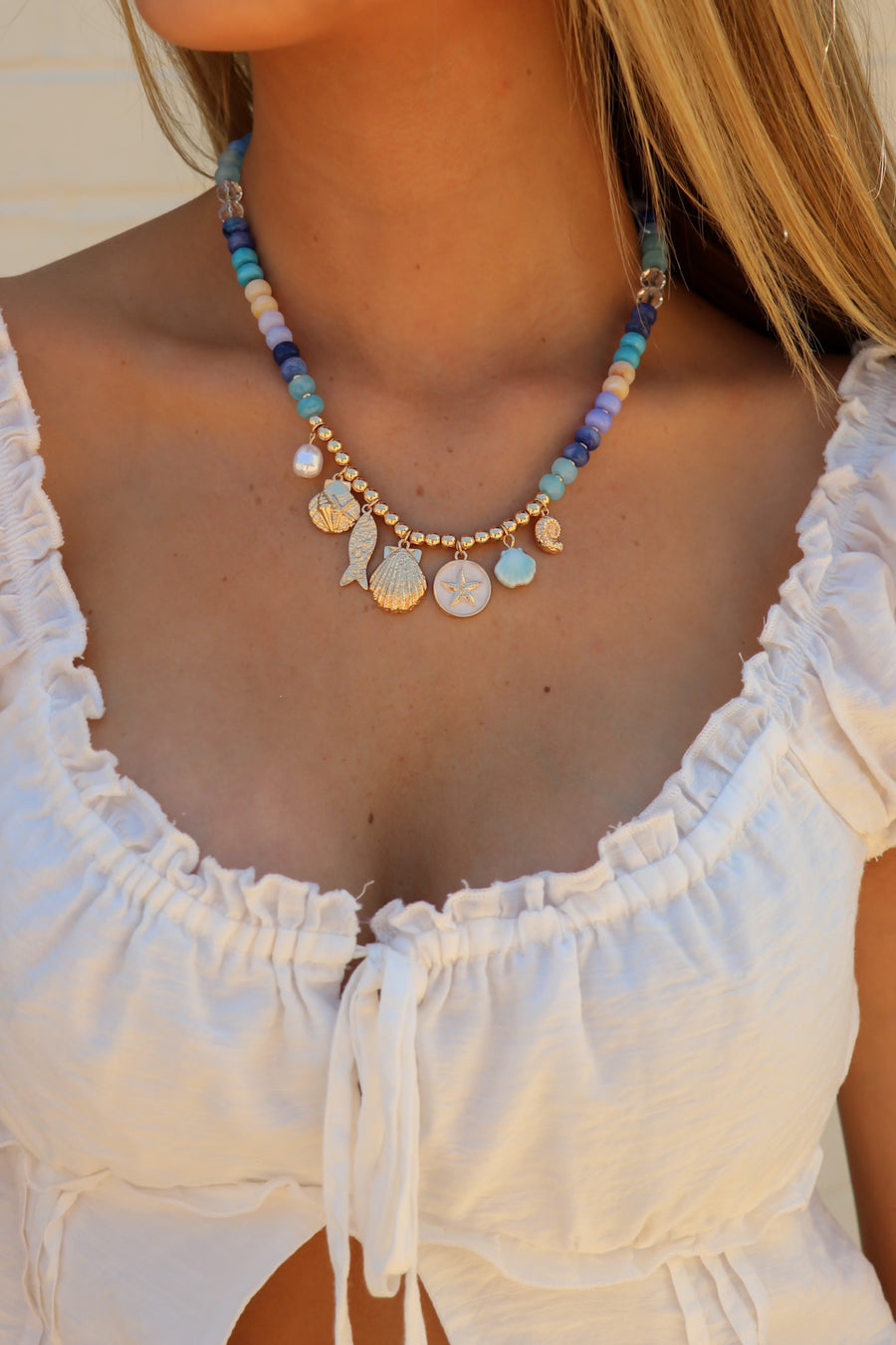 Gold The Coastal Tide Beaded Charm Necklace - Madison and Mallory