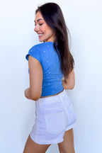 The Darling Ditsy Bow Print Pointelle Ribbed Top - Madison and Mallory