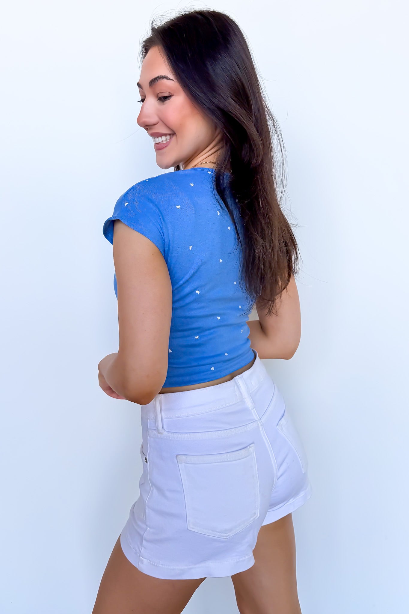 The Darling Ditsy Bow Print Pointelle Ribbed Top - Madison and Mallory