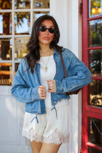 The Denim Hour Raglan Sleeve Bomber Jacket