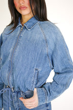 The Denim Hour Raglan Sleeve Bomber Jacket