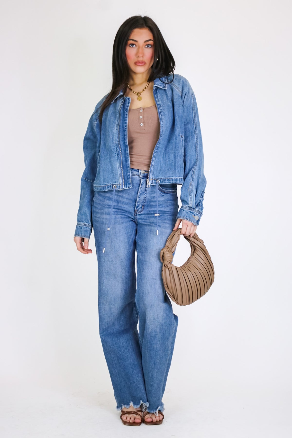 The Denim Hour Raglan Sleeve Bomber Jacket