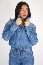 The Denim Hour Raglan Sleeve Bomber Jacket