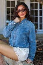 The Denim Hour Raglan Sleeve Bomber Jacket