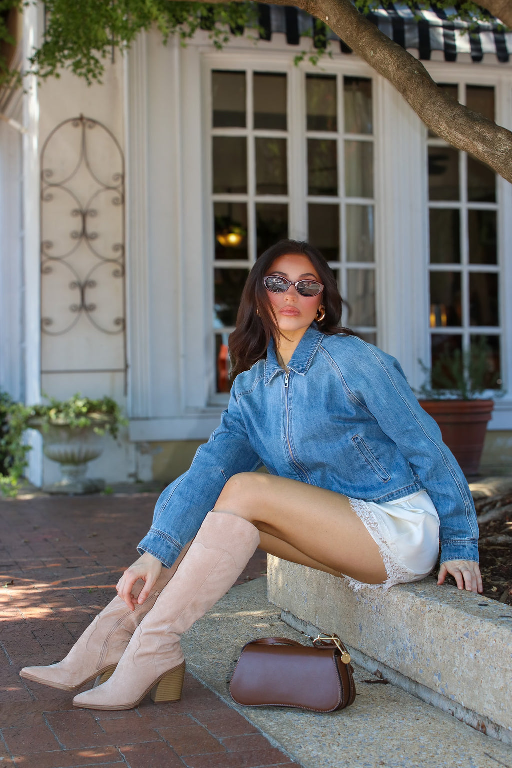 The Denim Hour Raglan Sleeve Bomber Jacket