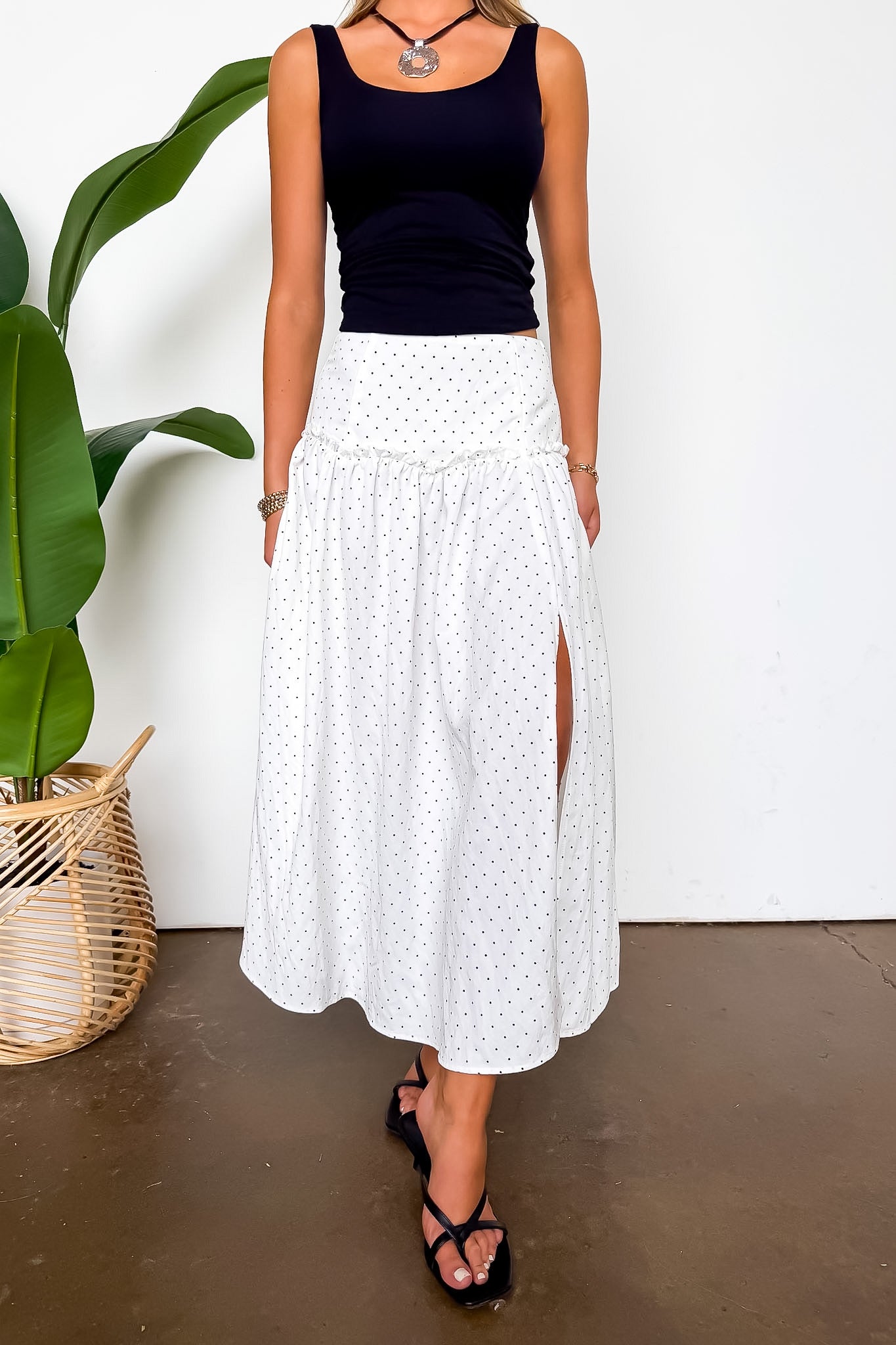 S / Off White/Black The Dot Edit Maxi Skirt - Madison and Mallory
