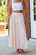 S / Ecru Pink The Dot Story Tiered Maxi Skirt - Madison and Mallory