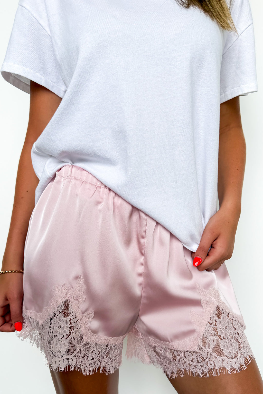 Pink / XS The Dream Trim Satin Lace Shorts - Madison and Mallory
