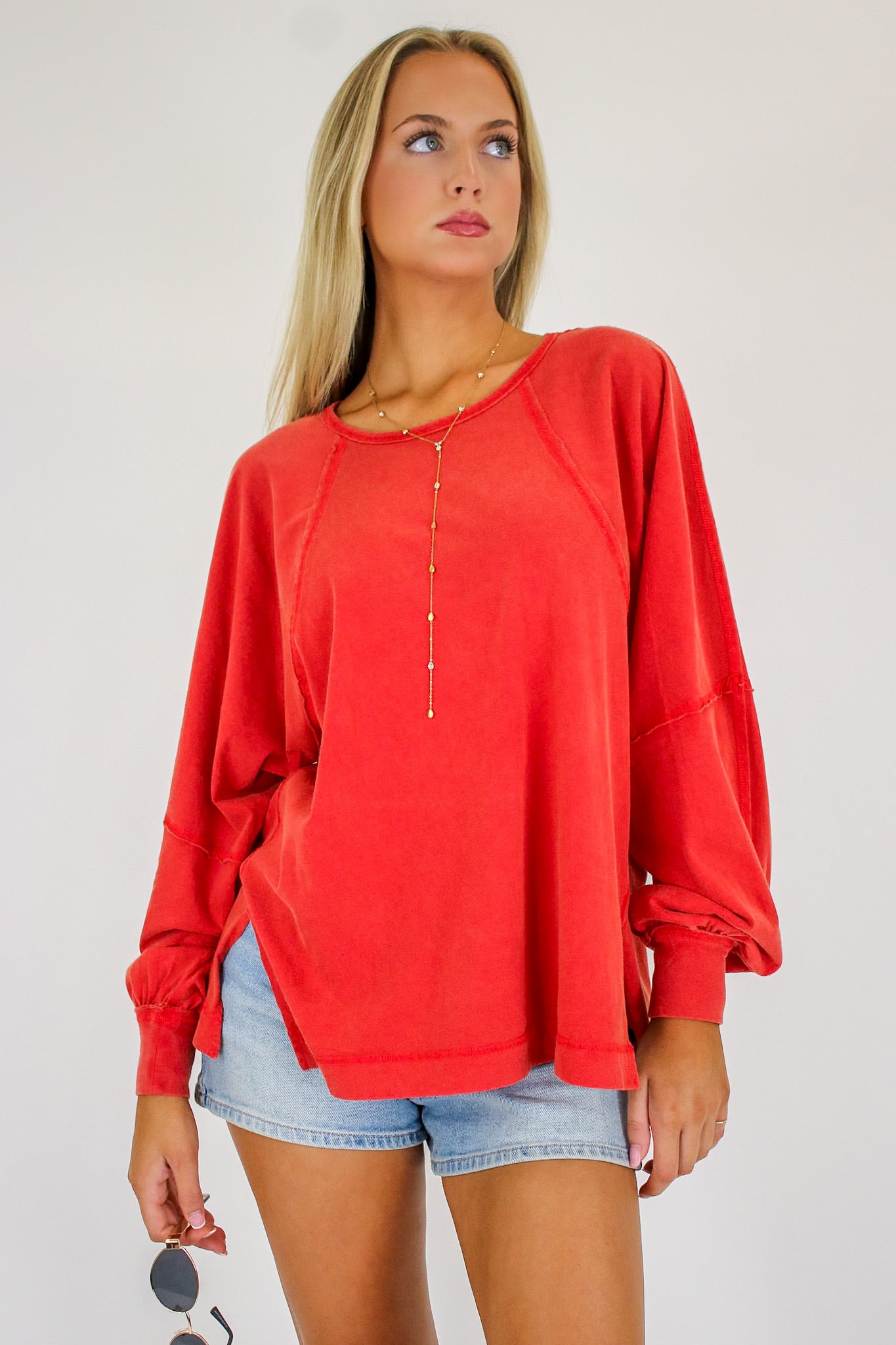 Red / S The Easy Chill Raglan Top - Madison and Mallory