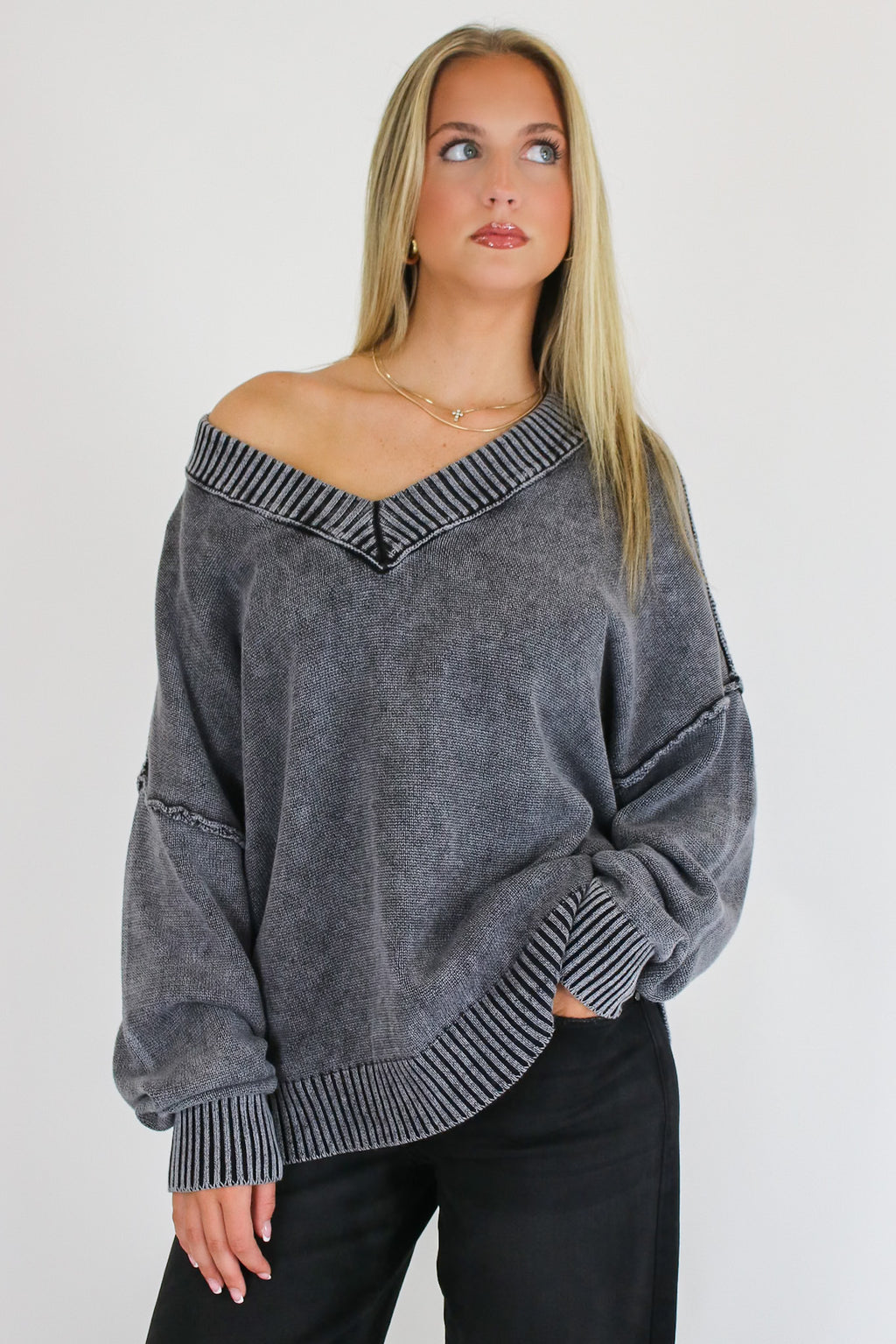 Black / S The Easy Edge V-Neck Sweater - Madison and Mallory