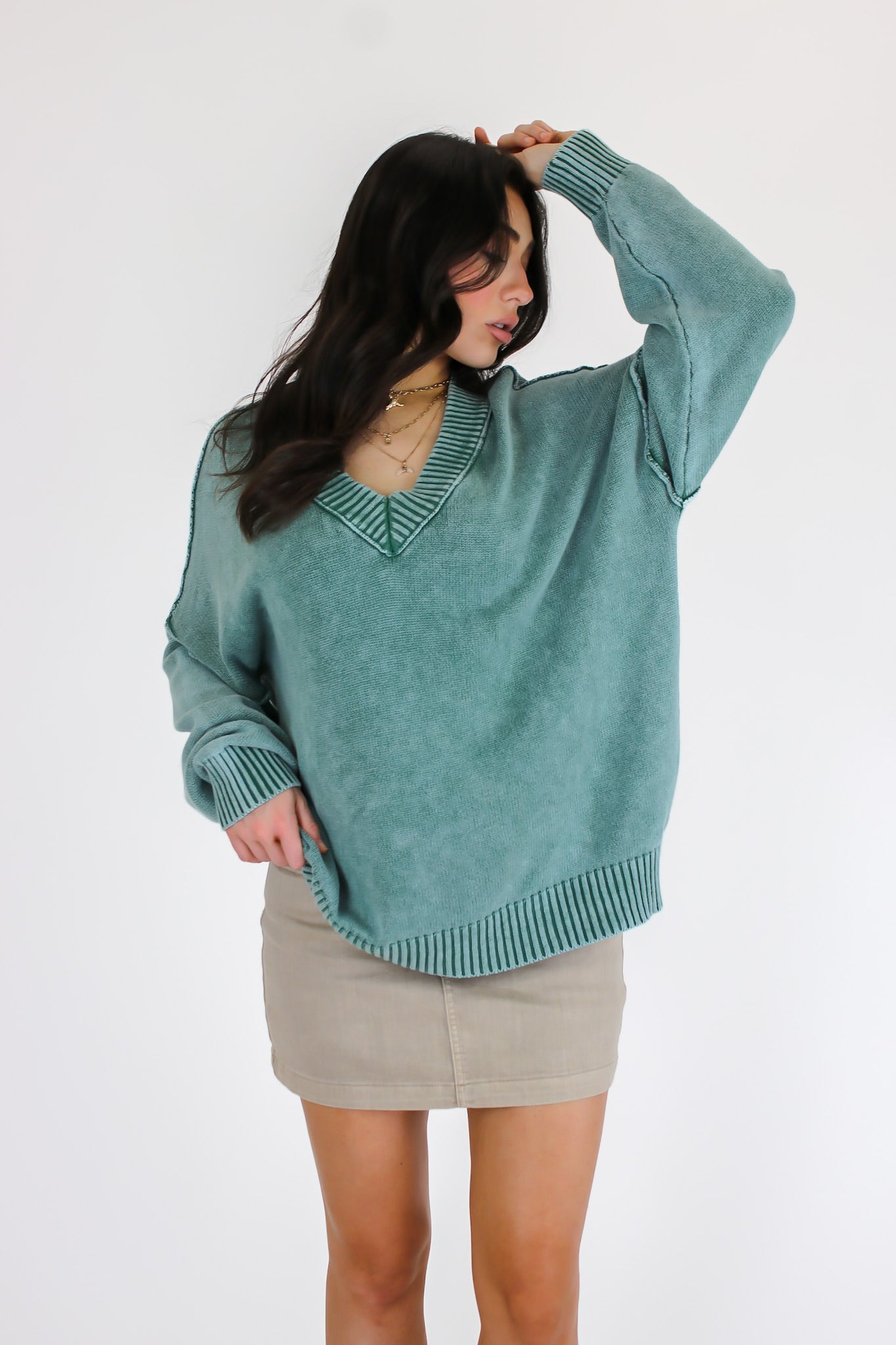 Dark Green / S The Easy Edge V-Neck Sweater - Madison and Mallory