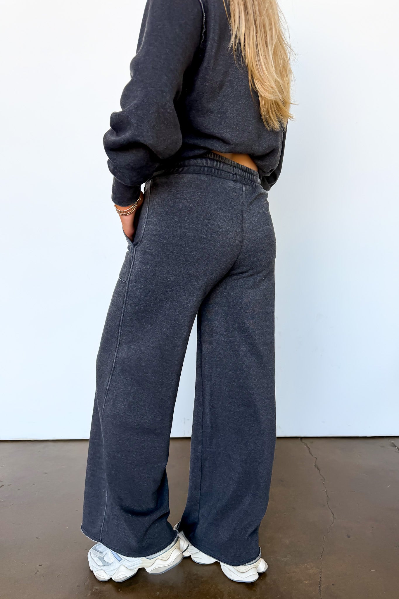 The Edge Mode Raw Edge Detail Burnout Sweatshirt and Wide Leg Pants - Madison and Mallory