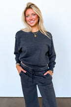 The Edge Mode Raw Edge Detail Burnout Sweatshirt and Wide Leg Pants - Madison and Mallory