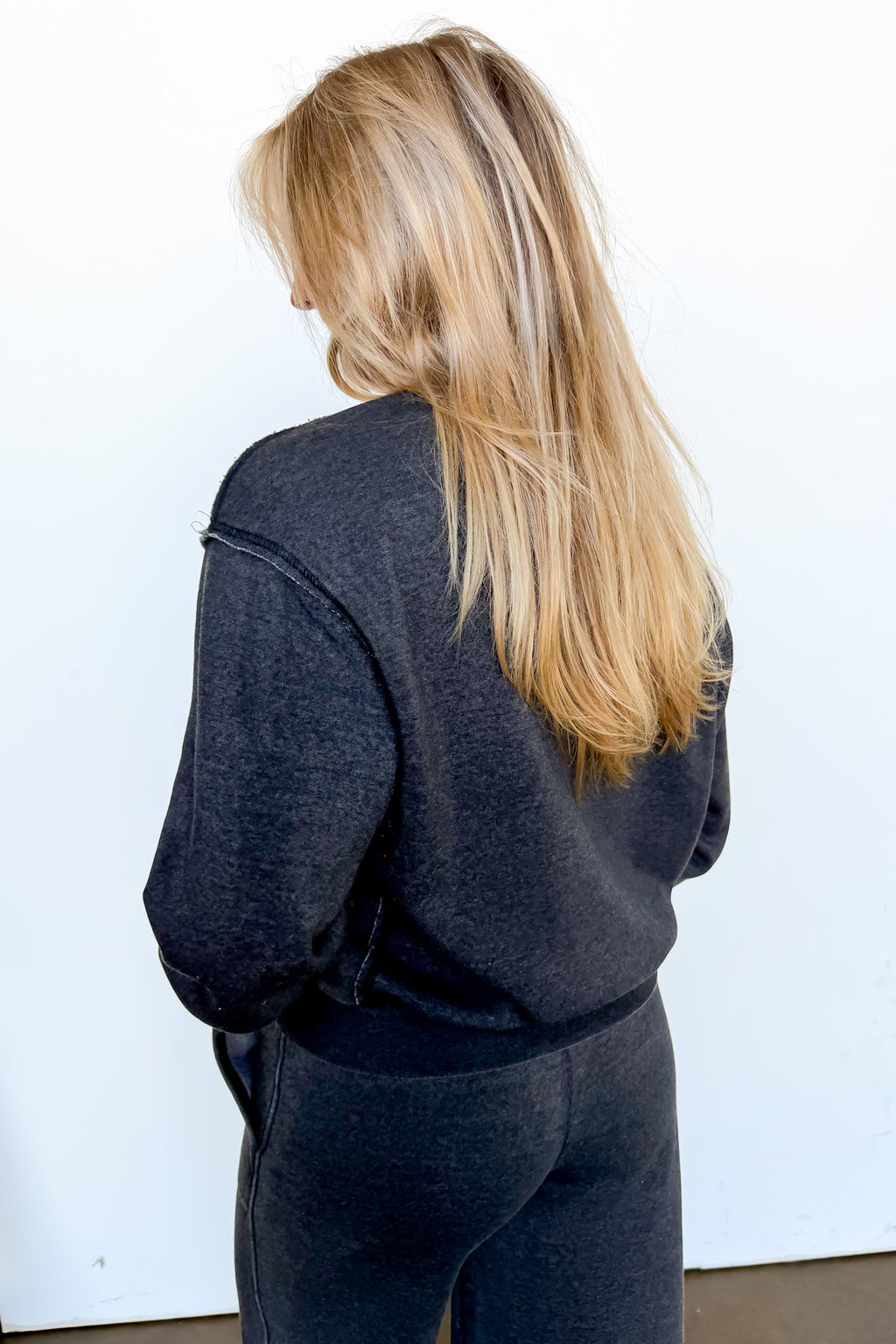 The Edge Mode Raw Edge Detail Burnout Sweatshirt and Wide Leg Pants - Madison and Mallory