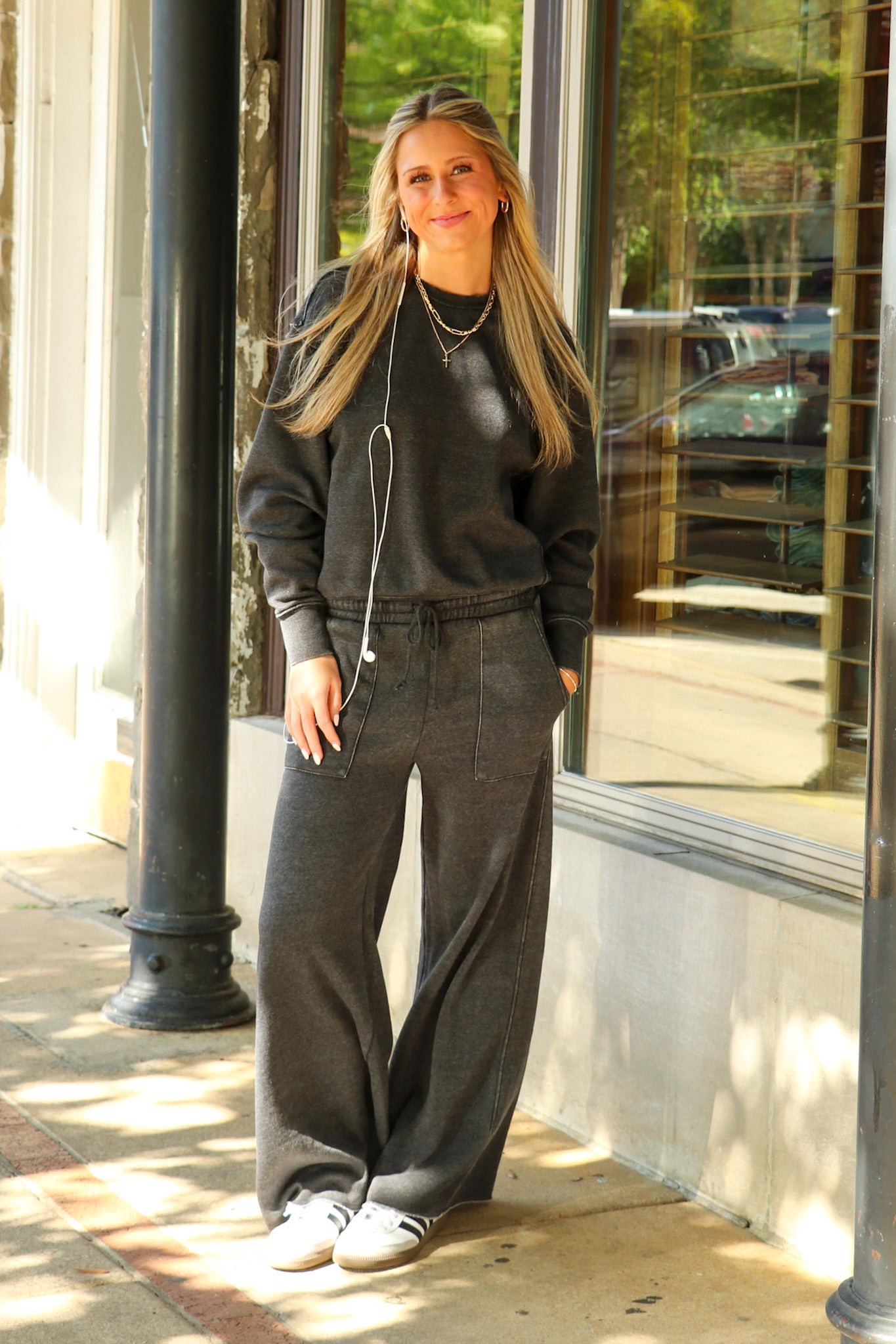 The Edge Mode Raw Edge Detail Burnout Sweatshirt and Wide Leg Pants - Madison and Mallory