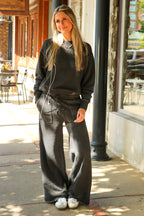 The Edge Mode Raw Edge Detail Burnout Sweatshirt and Wide Leg Pants - Madison and Mallory