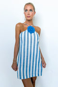 Blue/White / S The Floral Line Applique Halter Dress - Madison and Mallory