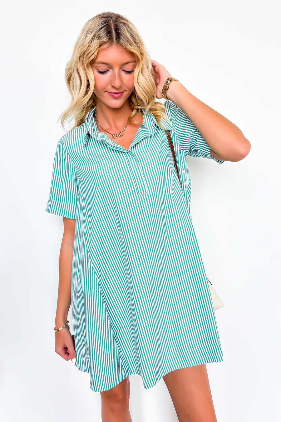 S / Green The Mainline Striped A-Line Swing Dress - Madison and Mallory
