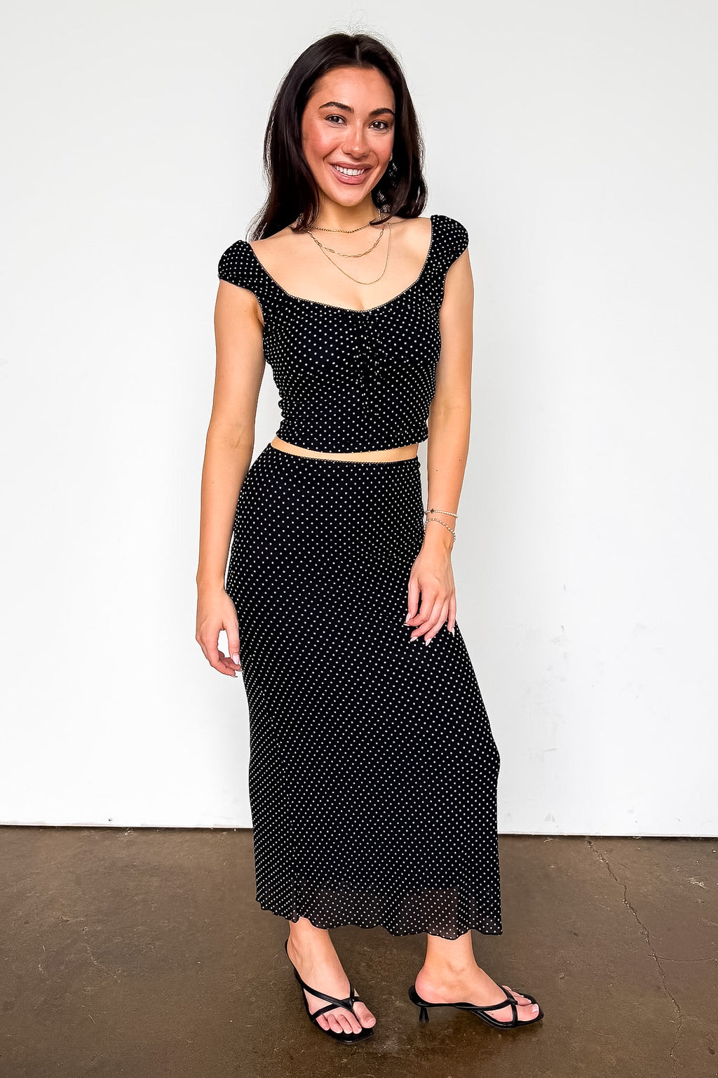 The Modern Dot Midi Skirt and Ruched Top - Madison and Mallory
