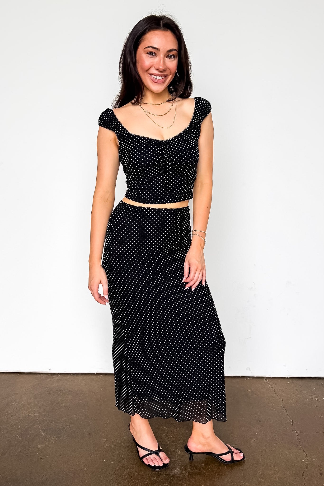 The Modern Dot Midi Skirt and Ruched Top - Madison and Mallory