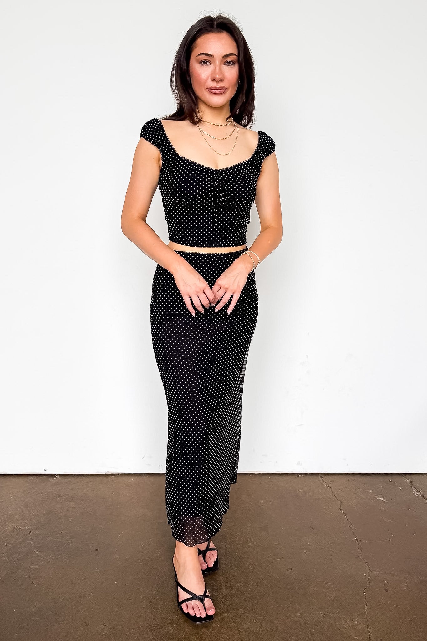 The Modern Dot Midi Skirt and Ruched Top - Madison and Mallory