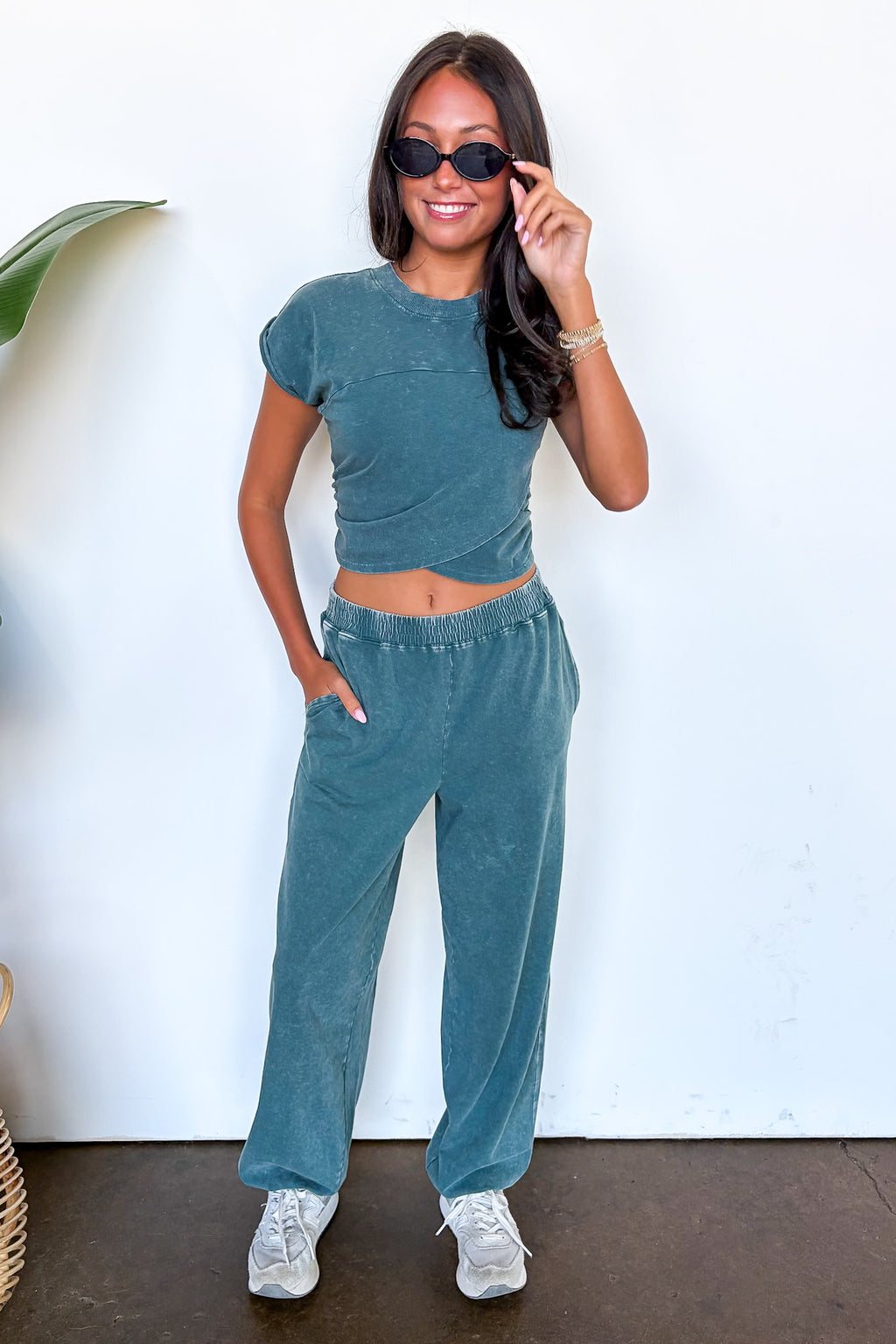 Dark Teal / S The Off Duty Wrap-Front Top And Jogger Set - Madison and Mallory