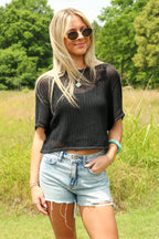 The Open Weave Knit Half Sleeve Top - Madison and Mallory