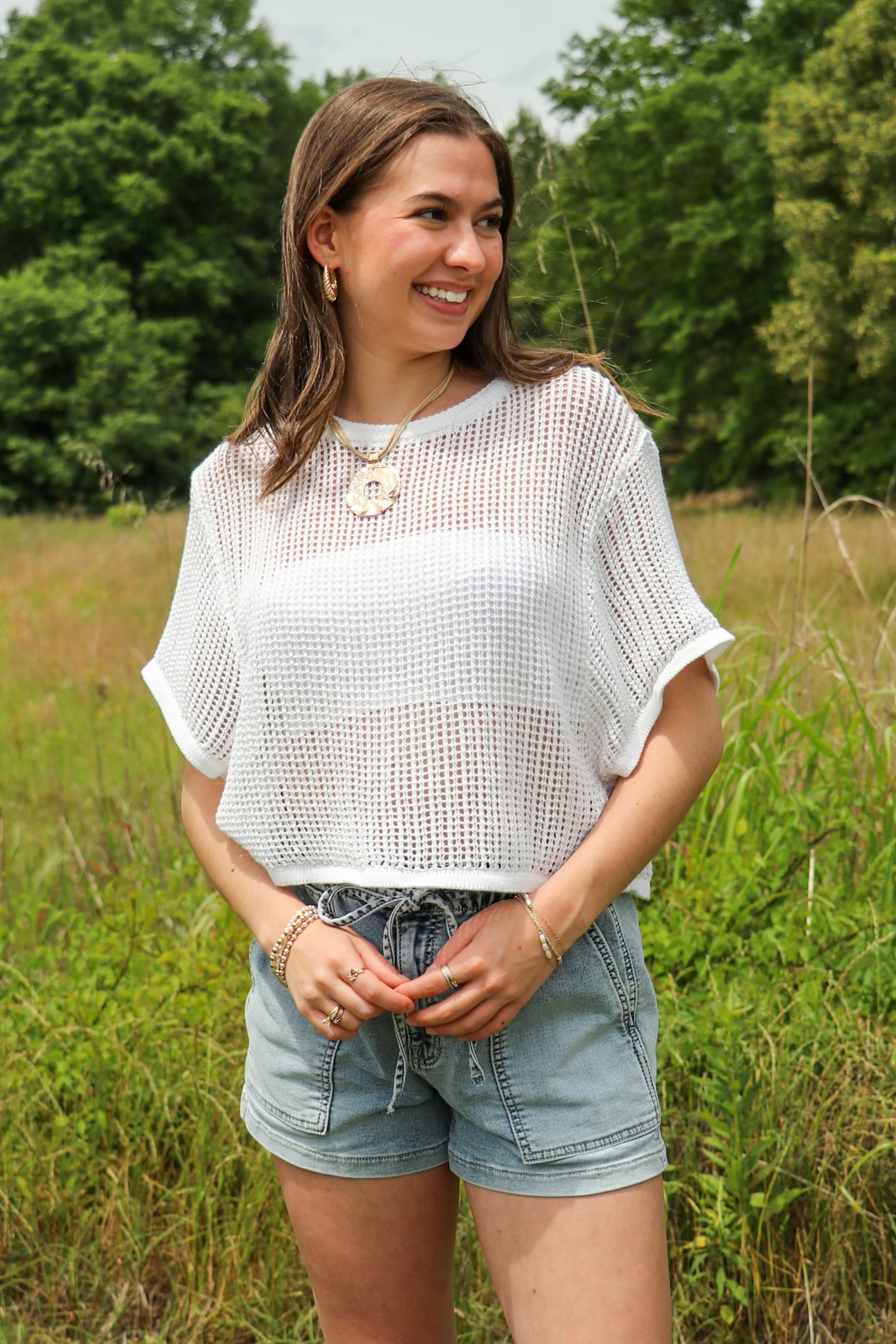 The Open Weave Knit Half Sleeve Top - Madison and Mallory