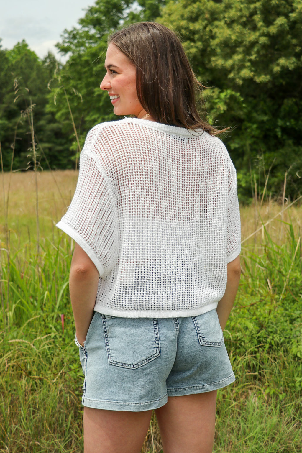 The Open Weave Knit Half Sleeve Top - Madison and Mallory