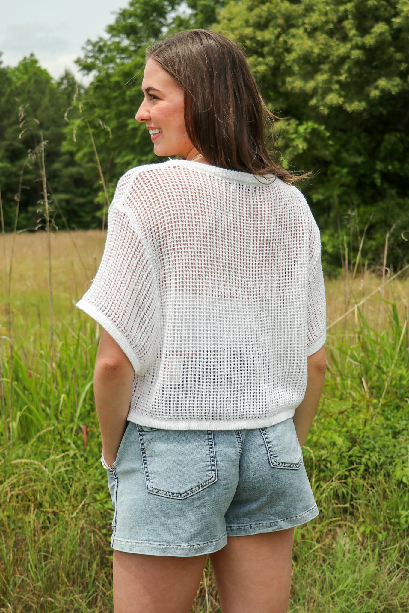 The Open Weave Knit Half Sleeve Top - Madison and Mallory