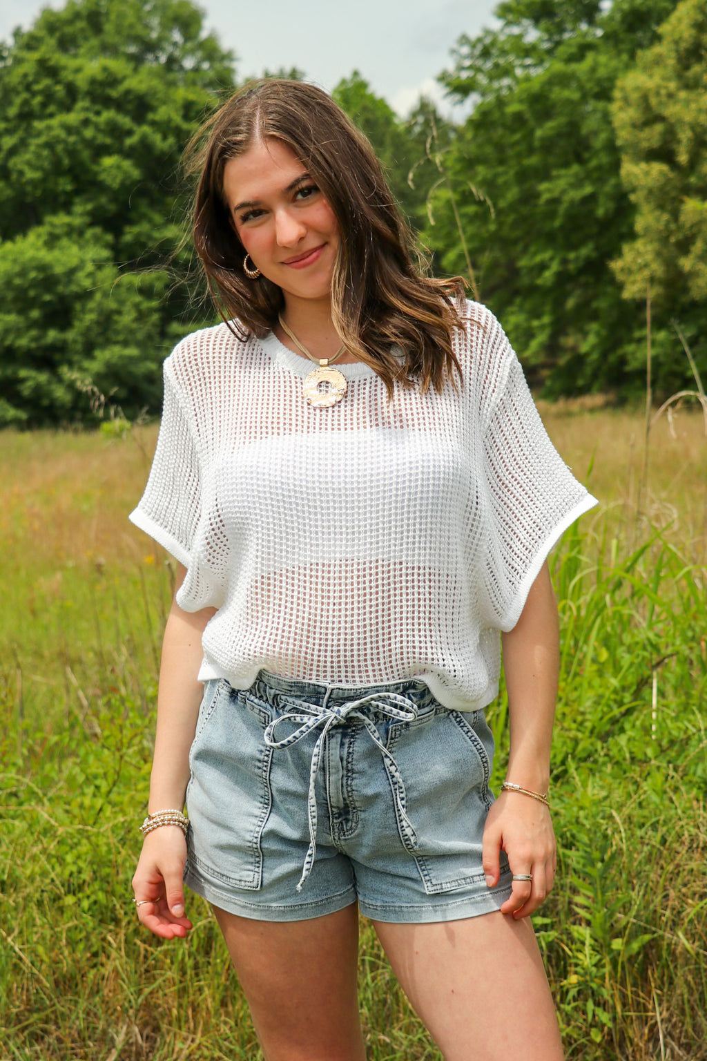 Off White / SM The Open Weave Knit Half Sleeve Top - Madison and Mallory