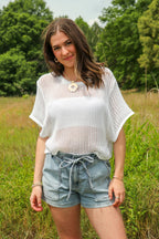 Off White / SM The Open Weave Knit Half Sleeve Top - Madison and Mallory
